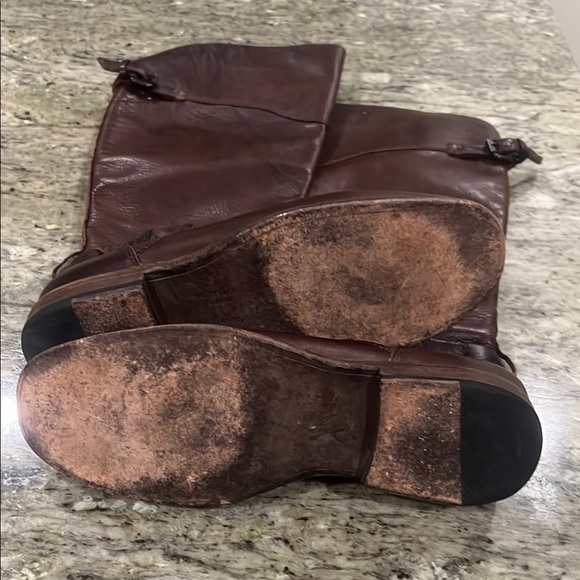 FRYE Tall Brown Leather Strap Pull On Riding Boot 76844 Womens Size 9B - Picture 8 of 8
